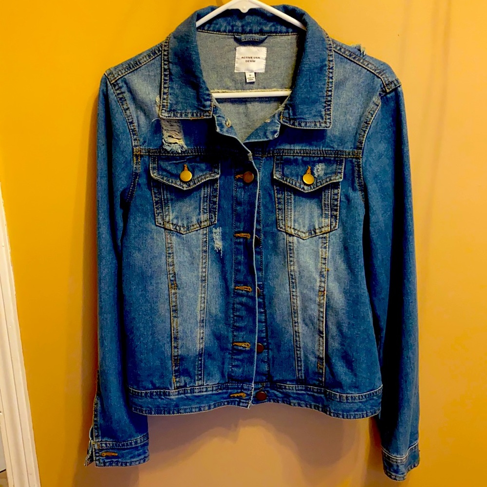 Distressed denim jacket